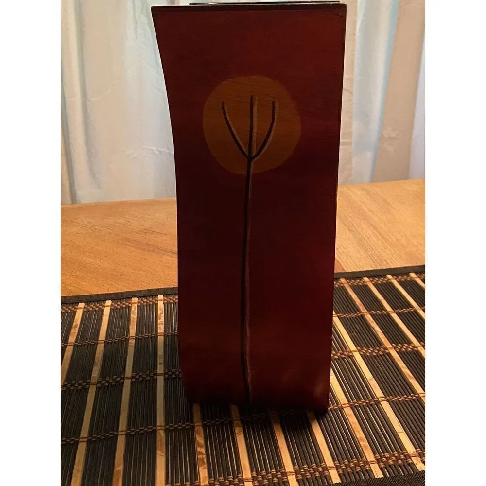Kakadu‎ Art Israel Wood Vase Handpainted Signed Reut Shahar 12” Tall 4” By 4” - Picture 5 of 14